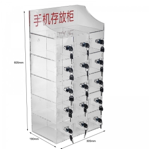 15 slots transparent clear acrylic phone storage box plexiglass display case with lock 