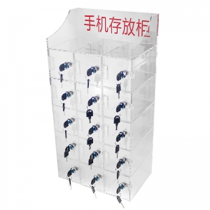 15 slots transparent clear acrylic phone storage box plexiglass display case with lock 