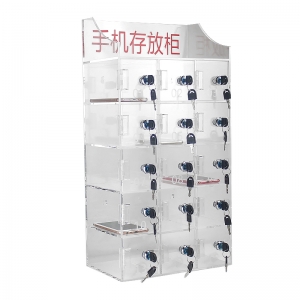 15 slots transparent clear acrylic phone storage box plexiglass display case with lock 