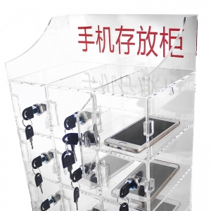 15 slots transparent clear acrylic phone storage box plexiglass display case with lock 