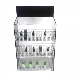 customize retail case 10ml 30ml E-liquid tray clear acrylic liquor bottle display stand with pusher 