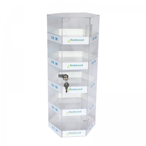 5 tier acrylic mobile phone accessory hexagon counter display stand with door 