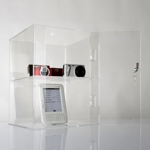 wholesale clear Acrylic Camera Display Cabinets with a locked door 