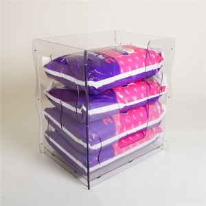 Clear unique acrylic pillow retail display bin tray 