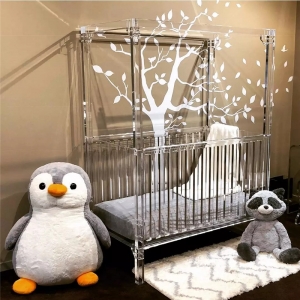 High quality transparent customized acrylic baby crib with canopy 