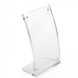 Inclined L shaped curved clear acrylic magnetic sign holder 