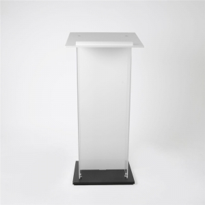 Fixture displays clear custom acrylic podium lectern 