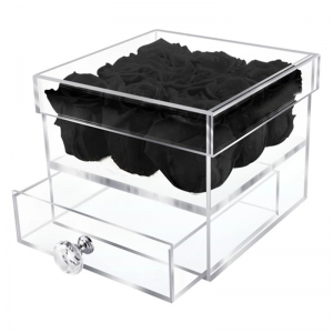 9 holes transparent acrylic rose flower box with a drawer 