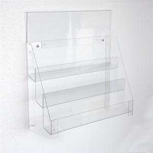 Transparent 4 tiers retail acrylic brochure display stand 