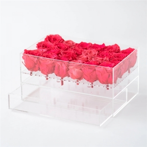 Rectangle clear acrylic flower box for 24 roses with drawer 