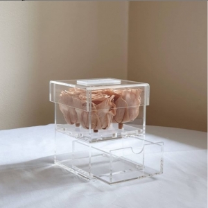 Transparent acrylic rose flower box with drawer for 4 roses 