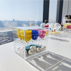 Rectangle clear acrylic 6 rose flower box with drawer 