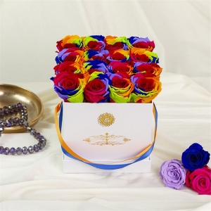 Square rigid paper flower gift box for gift 