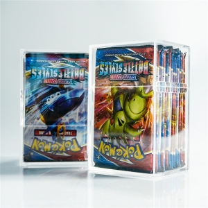 Hinged lid clear wholesale acrylic Pokemon booster packs storage box 