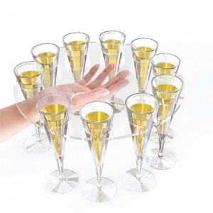 Round clear acrylic stemware wine glasses and wine holder trays 