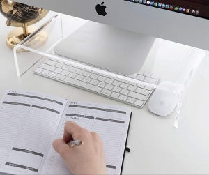 Acrylic PC Desk Stand with Computer Keyboard Storage & Multi-Media Storage 