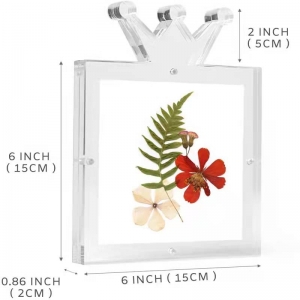 Double sided crown shaped clear magnetic acrylic floating photo picture frame 