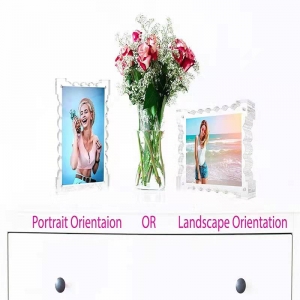 Double sided clear wave shaped frameless magnetic acrylic photo frame 