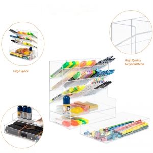 Wholesale 6 tiers perspex acrylic pen and pencil holder with drawer 