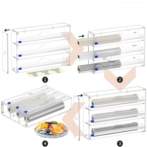 3 tiers acrylic plastic film wrap dispenser for kitchen organizer 