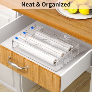 Wholesale large acrylic plastic film wrap dispenser for kitchen drawer 