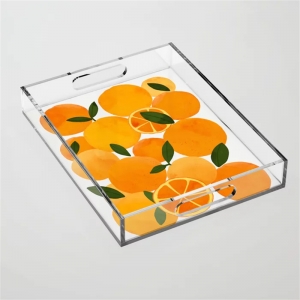 Wholesale clear acrylic decorative servng tray with artwork pattern 