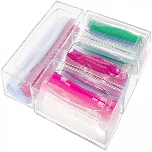 Assembled 4 slots acrylic food baggie & wrap dispenser box 