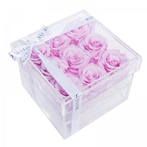 9 holes transparent lucite flower case acrylic rose flower box with drawer 