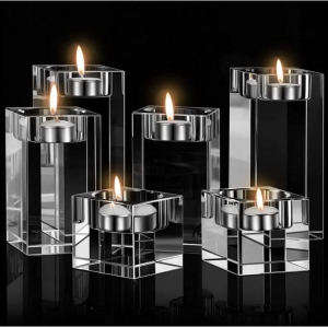 Clear Tea Light Candle Holders Square Candle Stand 