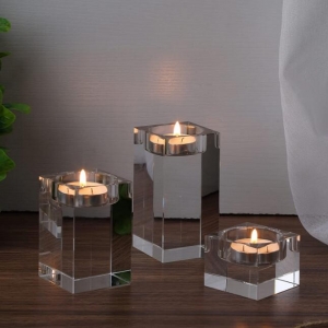 Clear Tea Light Candle Holders Square Candle Stand 