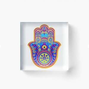 Factory Judaica Hamsa Hand Acrylic Block 