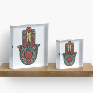 Factory Judaica Hamsa Hand Acrylic Block 