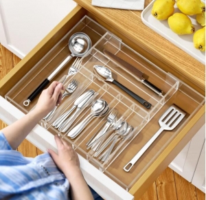 wholesale clear Acrylic Adjustable Silverware Tray 