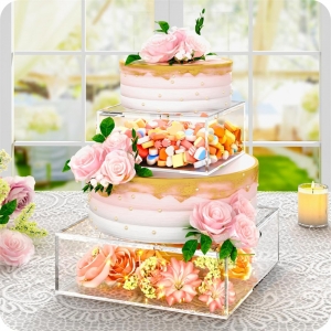Custom square clear acrylic cake stand for wedding 