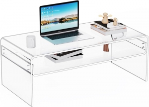 Large Custom clear lucite coffee table with storage 