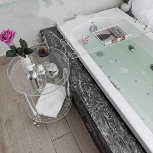 Clear Acrylic Bathtub Tray with gold handles 