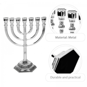 Silver Metal Jewish Candlesticks Holders Judaica Menorah 