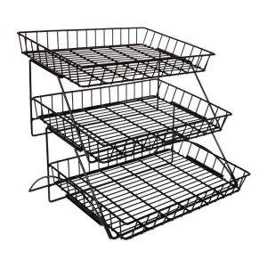 Black 3 tiers Custom metal mesh fruit basket stand 