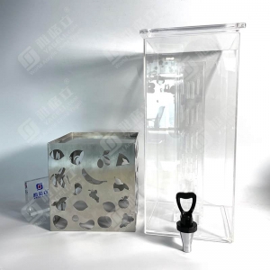 Clear Lucite acrylic beverage dispenser with Stainless steel base 