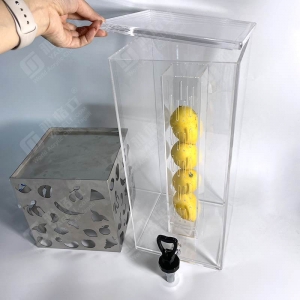 Clear Lucite acrylic beverage dispenser with Stainless steel base 