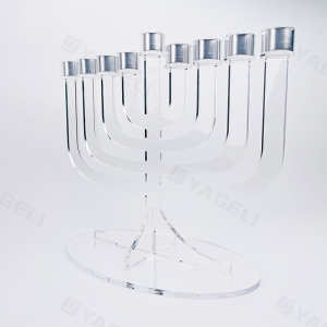 Detachable Clear 9 Branch Lucite Acrylic Chanukah Menorah 