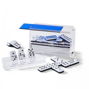 Blue Lid DIY Acrylic Domino Game Set with racks 