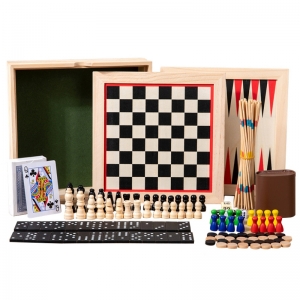 Multifunction Wooden Chess Domino Tic-tac-toe XO Game Set 