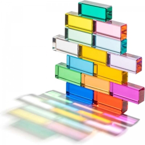 Rainbow Crystal Acrylic Strip Blocks Rectangle Stacking Gem Blocks 