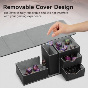 Black and grey PU Leather gaming accessory dice tray tower 