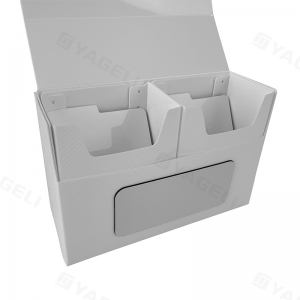 White plastic TCG card deck box with magnetic lid 