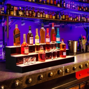 Black 3 tiers acrylic wine display base with LED 