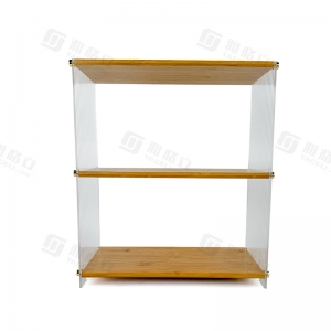 3-Tier Bamboo & Fluted Acrylic Desktop Organizer Shelf