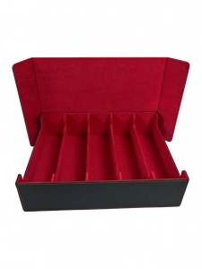5-Compartment PU Leather TCG Card Storage Box with Red Lining